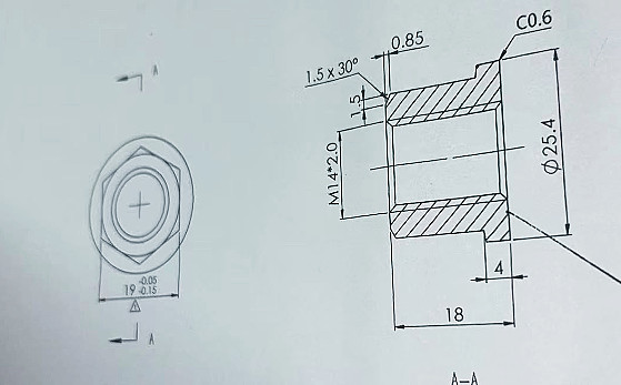 M14*2.0牙距，19對邊，帶肩六角螺母, 六角加厚法蘭面螺母